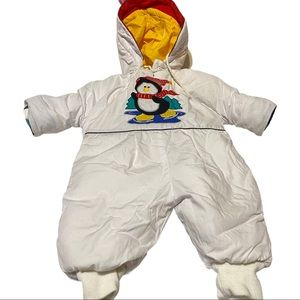 Vintage Alpine Way Boys Snow Suit White 12 Months Bunting Hooded Penguin